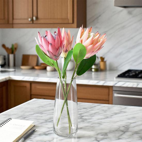 Artificial King Protea Flowers Lifelike Tropical Floral Arrangements Faux Protea Cynaroide with Stem for Wedding Centerpiece Home Office Table Decor