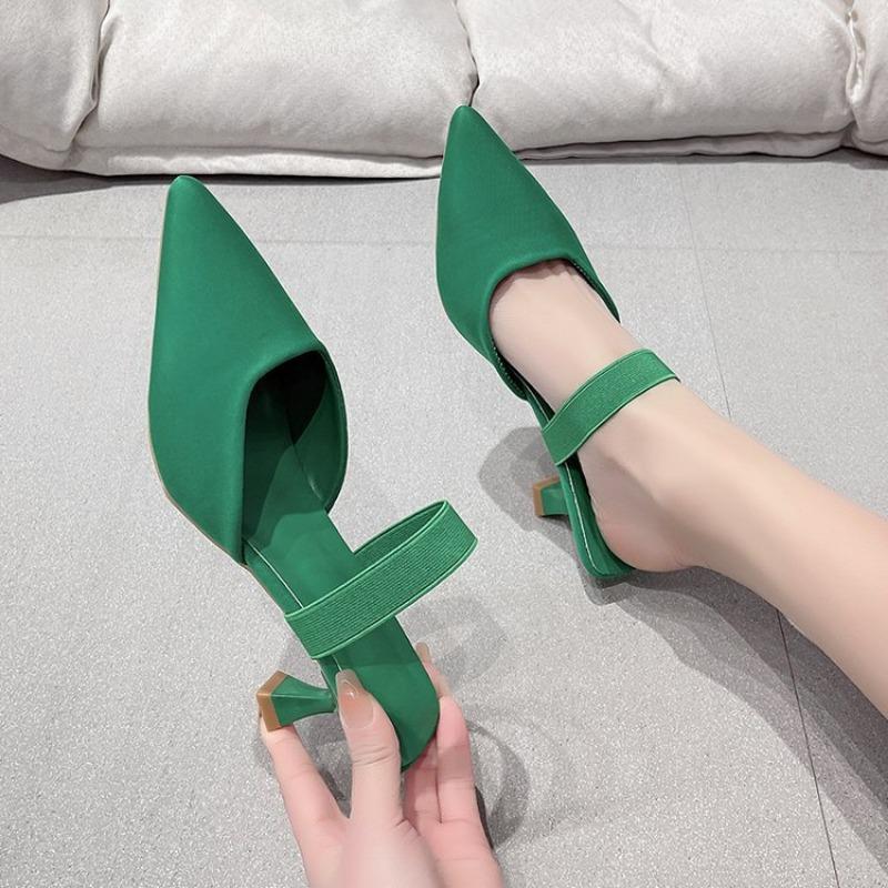 Spring and autumn outer shoes women's style pointed head half slippers new stiletto high heels bag head sandals large size