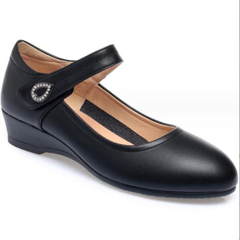 Fashion Women Fashion Comfort Buckle Strap Pumps Lady Casual Black Soft Leather Office High Heel Shoes Wedges Women Single Shoes