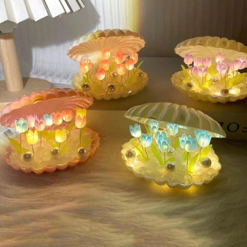 Acrylic Flowers DIY Tulip Night Light Handmade Decorative Atmosphere Light Tulips Flower Table Lamp Bedroom Atmosphere Light