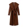 European Style Women's Woolen Coat with Belted Waist and Lapel