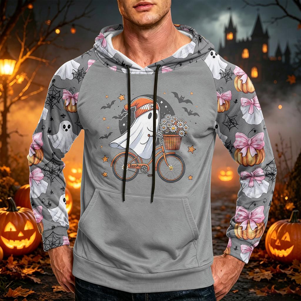 Men's Printed Casual Hoodie with Pocket and Drawstring Loose Fit Sweatshirt