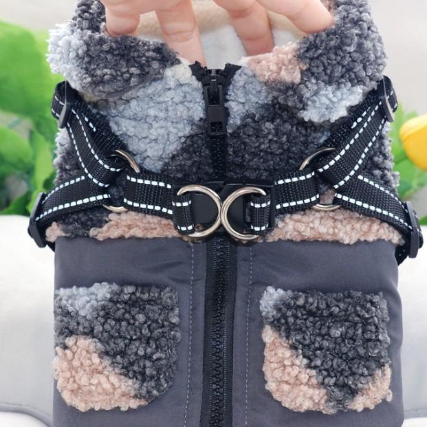 Pet cotton coat, dog clothes, Teddy vest, warm chest and back traction, winter panda cat Pomeranian VIP clothing