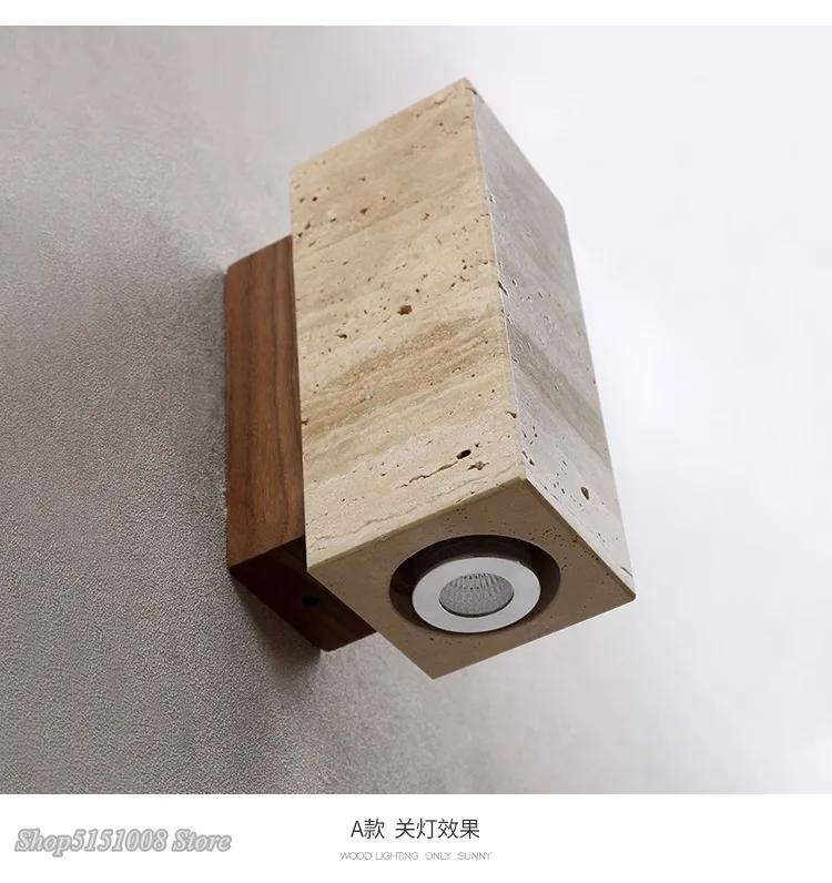 Wabi Sabl Yellow Marble Wall Lamp Japan Bedroom Bedside LIving Room Wall Llght Travertine Stair Corridor Decor Lighting Fixture