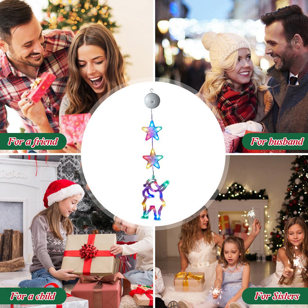3 Pack Christmas Window Decoration Light Battery Operated Window Hanging Light with Suction Cup Christmas Home Shop Party Gifts