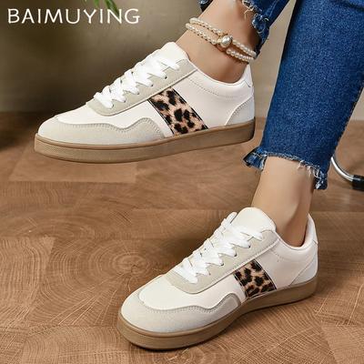 Baskets Plates pour Femmes Léopard Designer Automne Chaussures Décontractées Lacets Chaussures de Sport Running Tendance Nouveauté Marche Zapatillas Dames