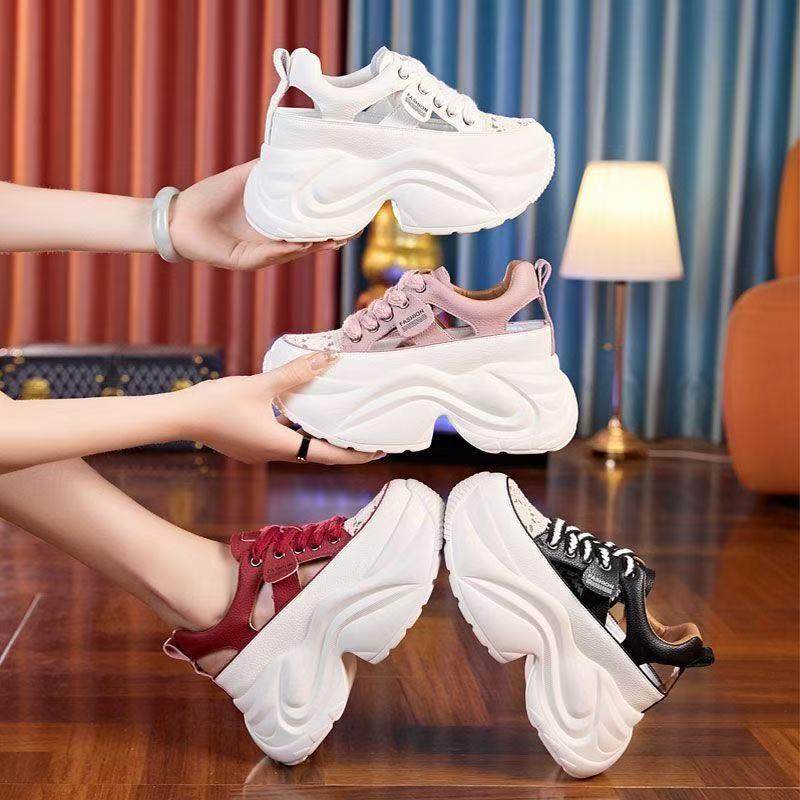 Sandals Women's Summer 2025 New Hollow Breathable Hole Shoes Versatile Thick Sole Inner Height Increase Dad Sports Sandals