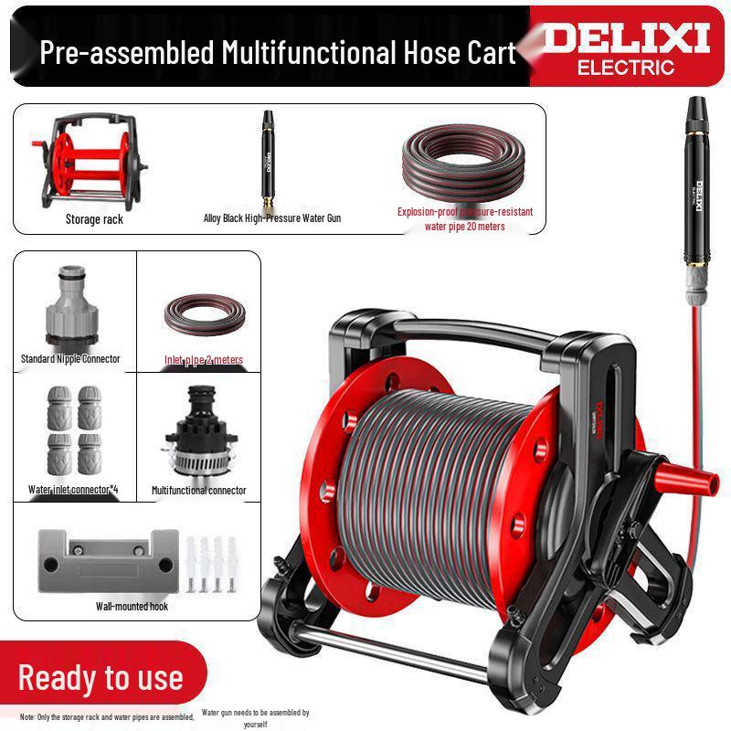 Hochdruckwasserschlauch mit Düse und Aufbewahrungsgestell für Autowäsche und Garten