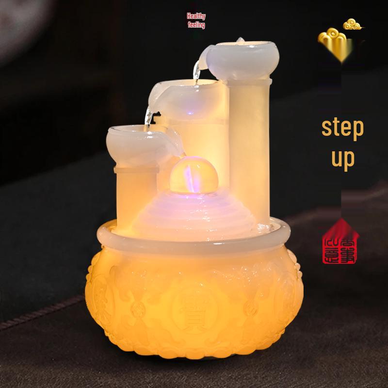 

**Обертова Водяна Фонтанка Фен-Шуй для Вітальні або Офісу - Ідеальний Подарунок на Новосілля або Відкриття** Small White - 18cm x 28cm