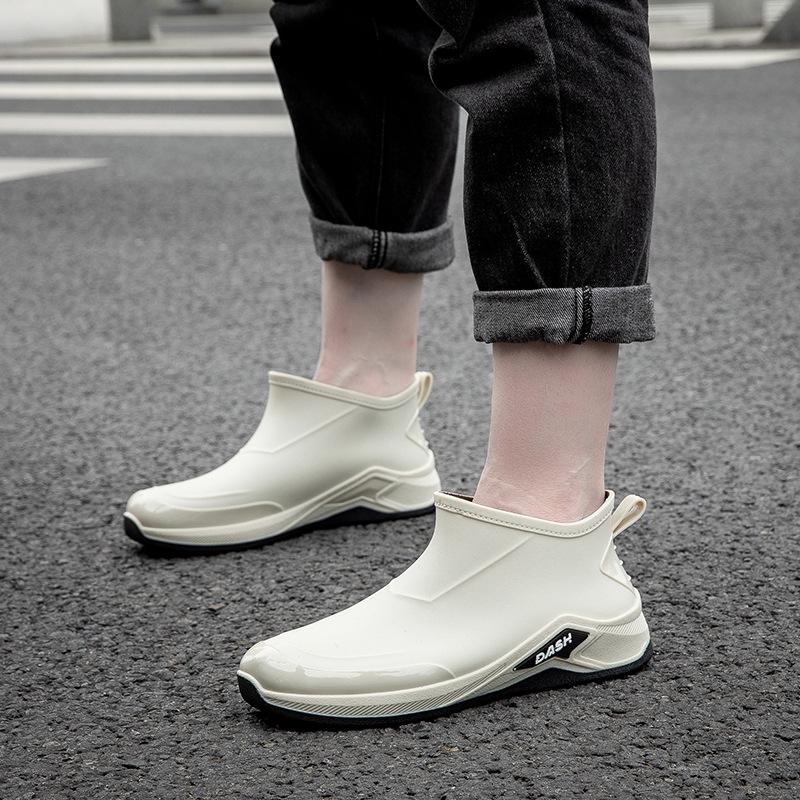 Men's Waterproof Non-slip Ankle Rain Boots with Cotton-padding, Solid Color for Kitchen & Car Wash Use