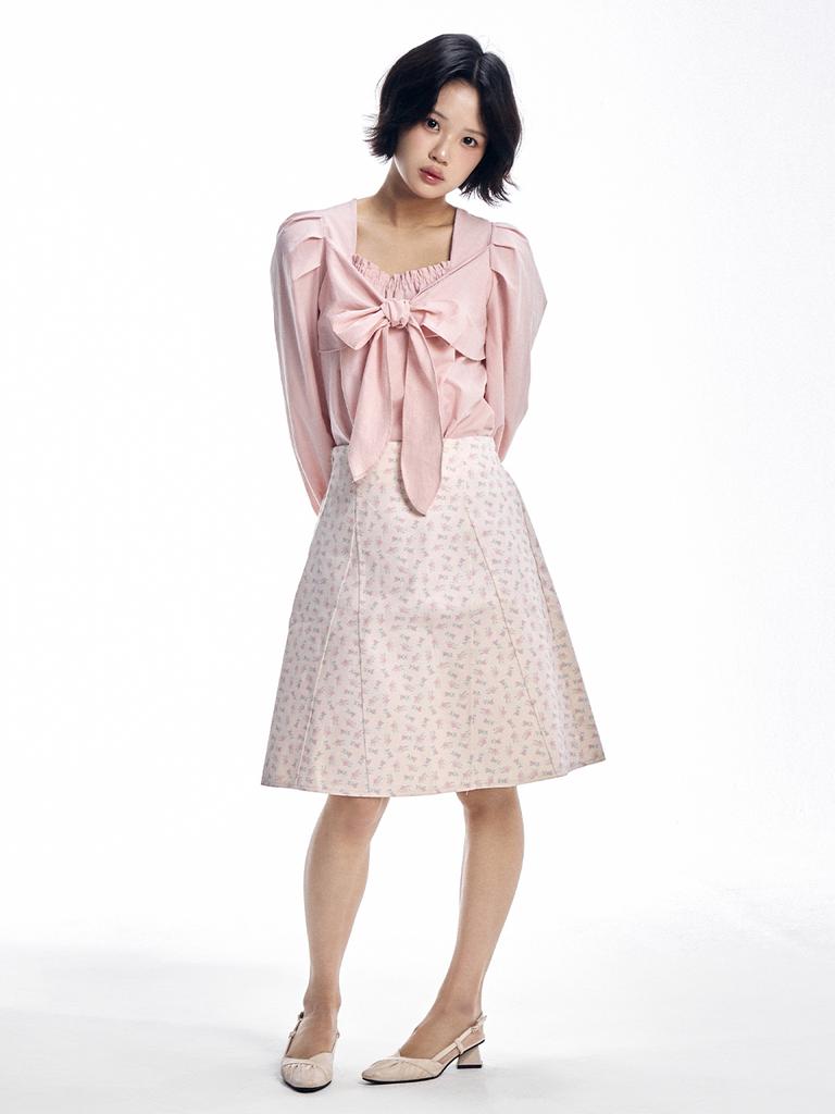 Adore Bell Flower Cut Point Midi Skirt - Ivory, Brown