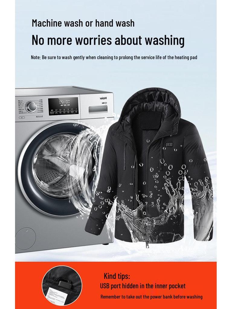 Men's Smart Heated Winter Jacket with Hood - Warm, Constant Temperature, Cold-Proof Cotton Coat