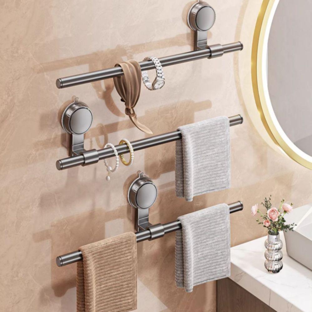 Punch-free No-Drill Towel Bar Cream Style Bathroom Hanging Rod Suction Cup Towel Rack  Wall Mounted