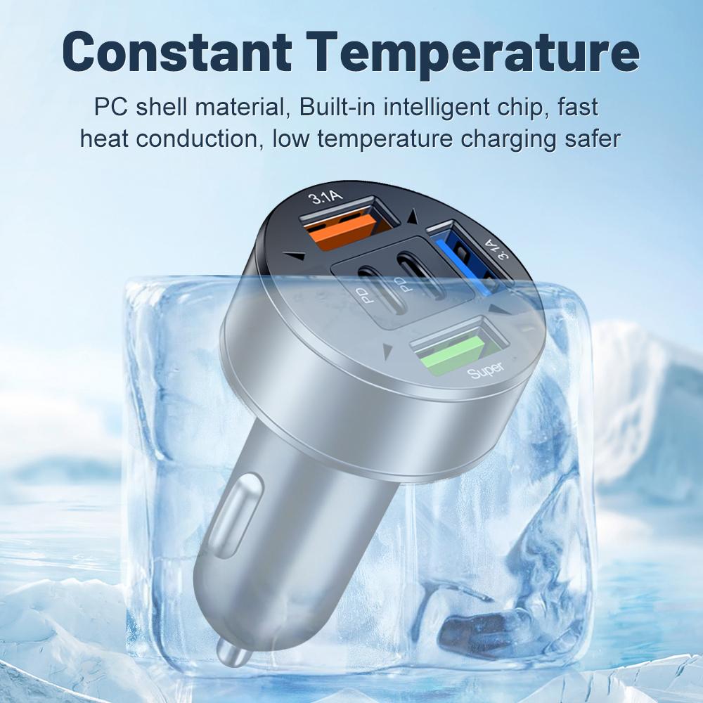 111W 1-Port Car Charger PD QC1.1 USB C Fast Charging Car Phone Adapter With LED Voltage Display For iPhone Samsung Huawei Xiaomi