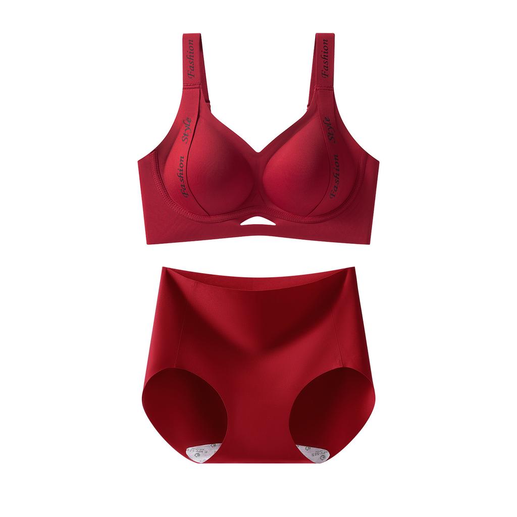 Red gathering lift big breasts show small natal year widening high elastic New Year's wedding bra gift box set