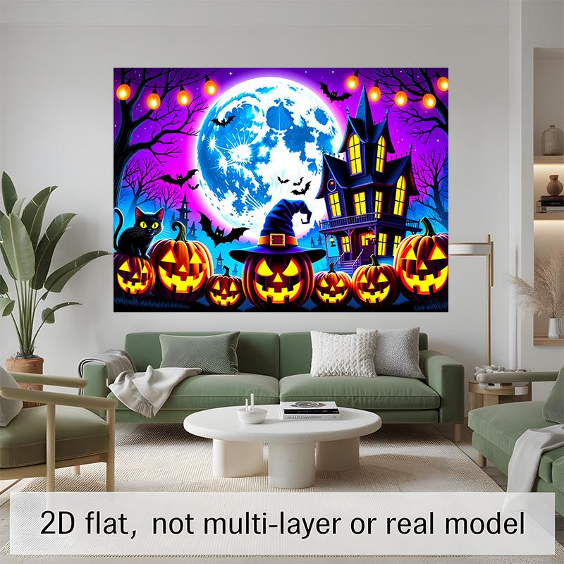 Party Backdrop Halloween Castle Moon Flat Spooky Gothic Pumpkin Panel Parties Photo Background Decor Front Door Decor