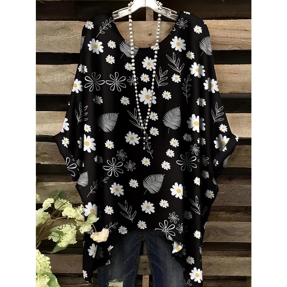 Sommer Elegante Frau Blumenprint Oberteil Vintage Rundhals Damen Kurzarm Y2k Grafik T-Shirt Mode Y2k Kleidung Frau 2025