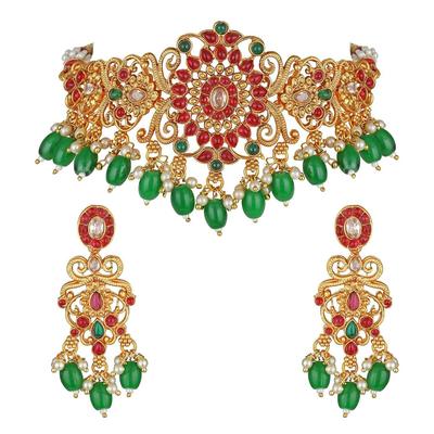 Latest Stylish Fancy Pearl Choker Traditional Jewellery Set for Women | Temple Necklace Set | Festive Wedding Party Necklace