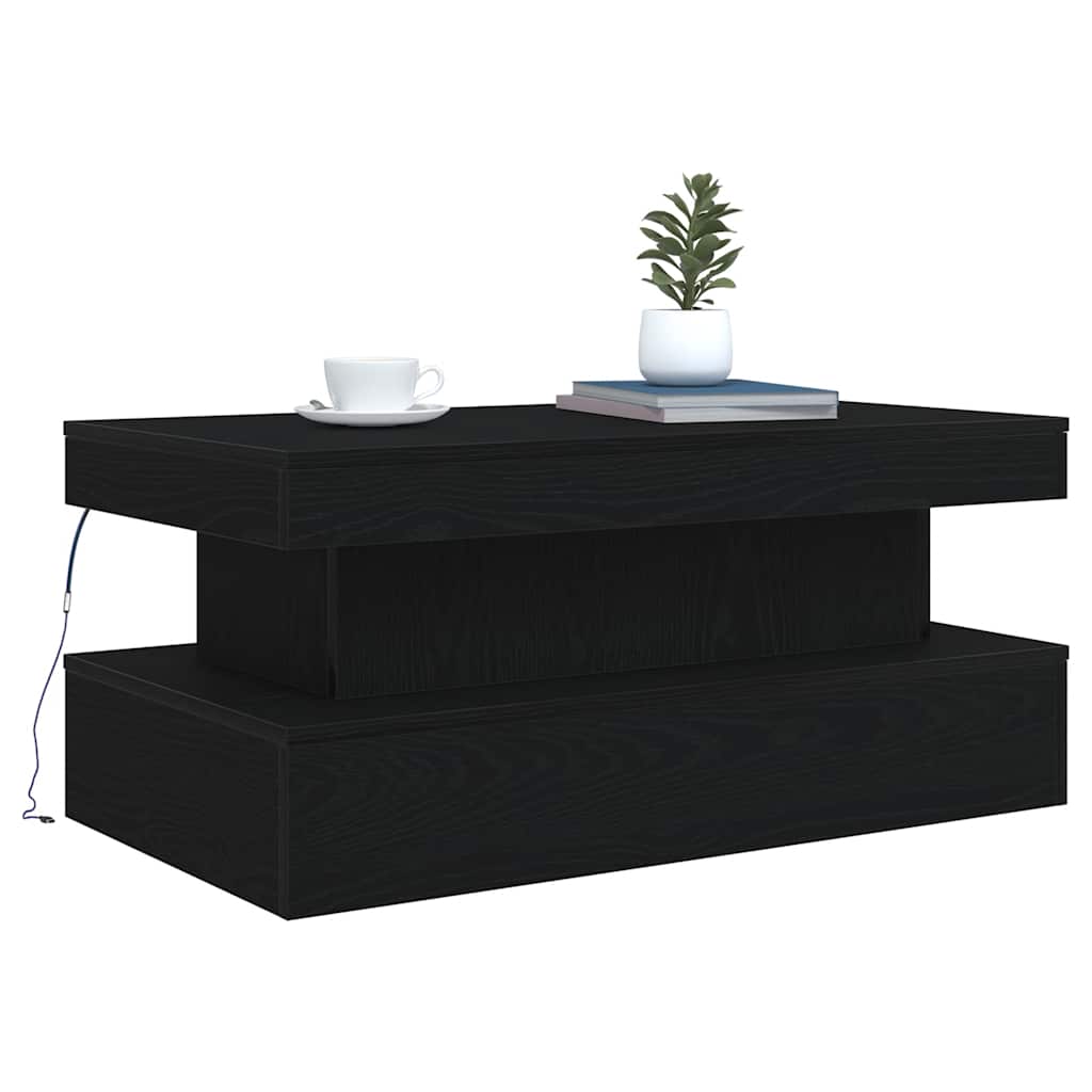 LED Coffee Table Black Oak Effect 90 X 50 X 40 Cm