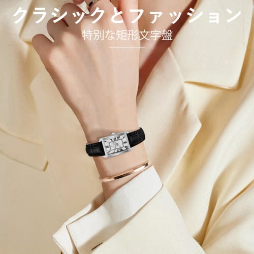 ShunkanSai Women's Analog Quartz Watch with Leather Strap, Waterproof, Square Design, Simple Design