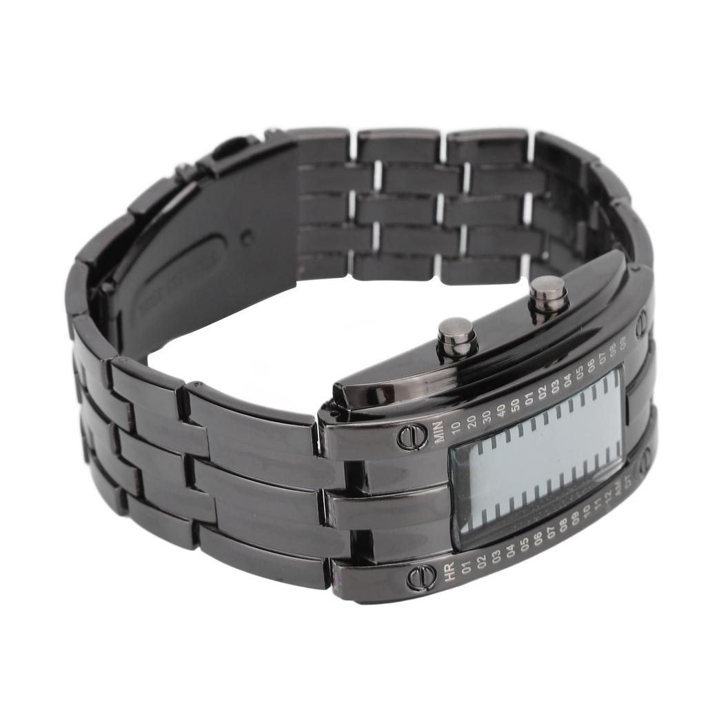 LED Watch Unique Binary Time Mode Display Convex Arc Structure Waterproof LED Wrist Watch