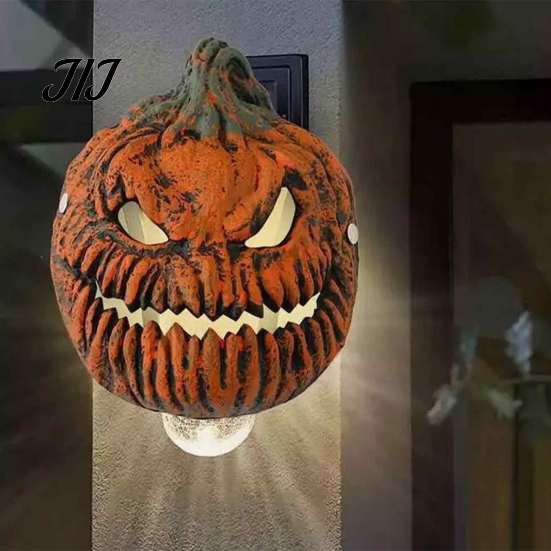 Wearable Pumpkin Mask with Elastic Strap Halloween Head Light Cover Mask, 3D Scary Face Lamp Outdoor Porch Decorations Shade for Garage, Cosplay