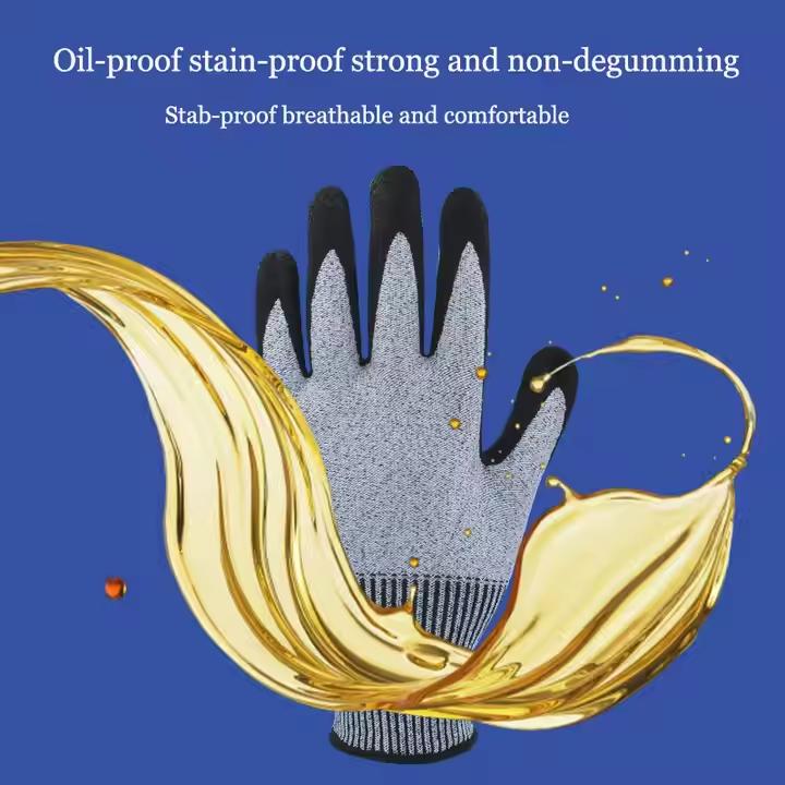 CE EN388 Certified Great Grip Nitrile Coated Construction Gloves Level 5 Anti-Cut Puncture-Resistant Oil Water Resistant Gloves