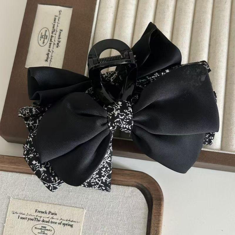 Elegant Floral Satin Bow Claw Clip - Retro French Hair Accessory