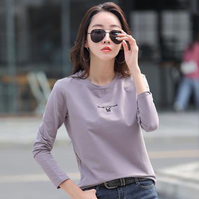 Round Neck Long Sleeve T-shirt for Women Autumn and Winter Embroidered Korean Style Large Size Bottoming Shirt 95 Cotton