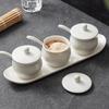 White Ceramic Seasoning Jar with Lid Drum Shaped High-end Seasoning Jar Ceramic Seasoning Jar Living Room Kitchen Accessories