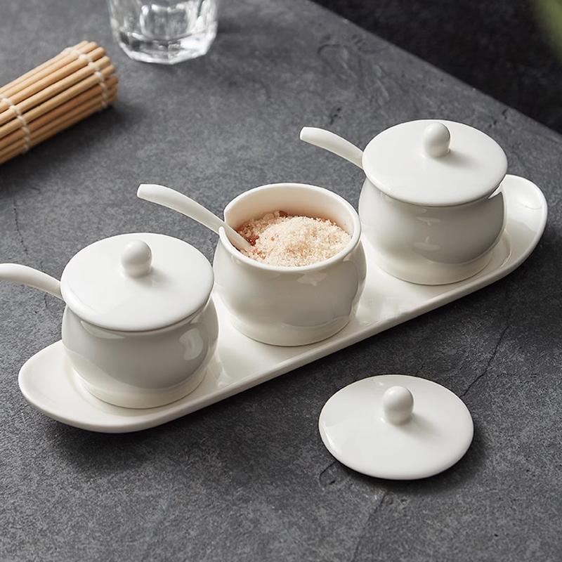 White Ceramic Seasoning Jar with Lid Drum Shaped High-end Seasoning Jar Ceramic Seasoning Jar Living Room Kitchen Accessories