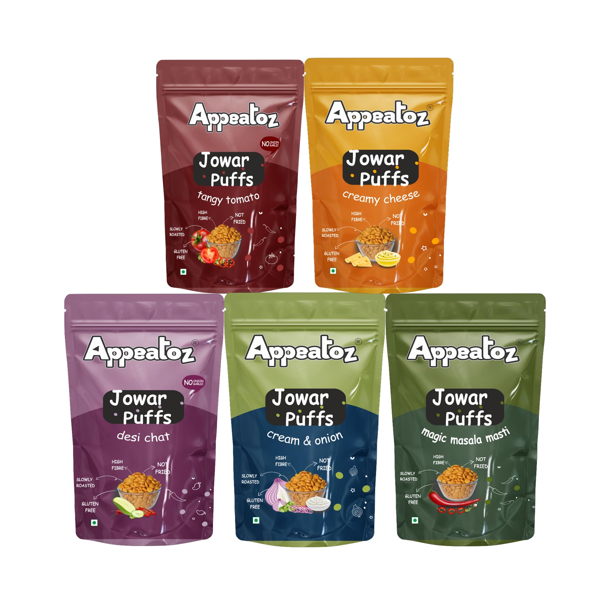 

Appeatoz Jowar Puffs Variety | Baked Not Fried | Roasted Healthy Snack | Gluten-Free | No Added Sugar | High Protein & Fiber | Kids Friendly | In