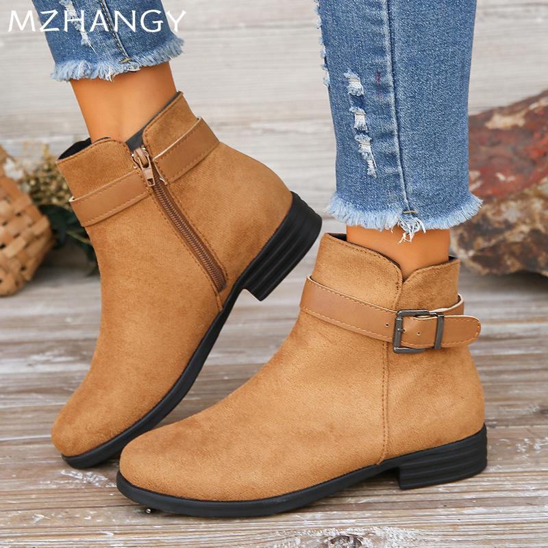 Balerini de iarnă pentru femei, cizme de zăpadă până la gleznă, piele întoarsă, designer, pantofi retro, cizme Chelsea clasice noi, trend 2024, iarnă, goth, botine pentru femei