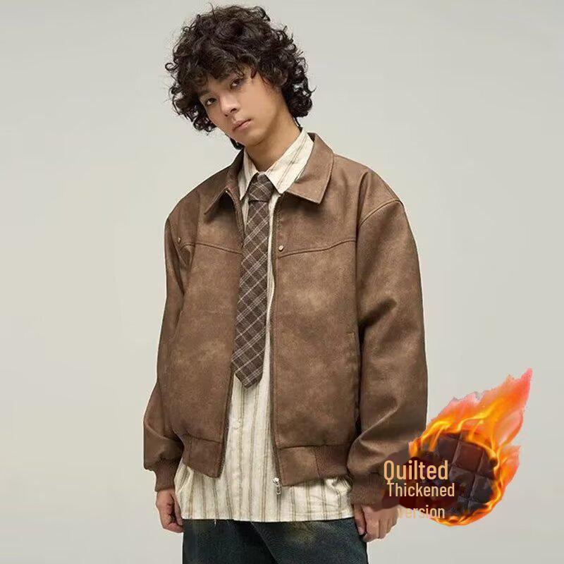 2023 Vintage Brown Distressed Leather Jacket for Men - Trendy Spring & Fall Fashion