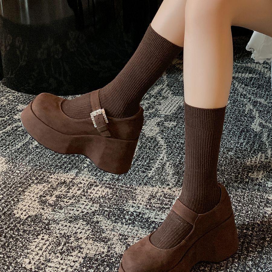 French platform Mary Jane shoes for women's 2025 spring new small single shoes with heightened wedges, not tired of high heels