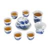 Retro blue and white kung fu tea set, home creative ceramic cover bowl, a complete set of gift boxes, business gifts
