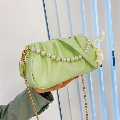 Fashion Foreign Style Cloud Bag Pearl Underarm Bag Pleated Bag Women'S Chain Clutch Bag Oblique Span Shoulder Bag