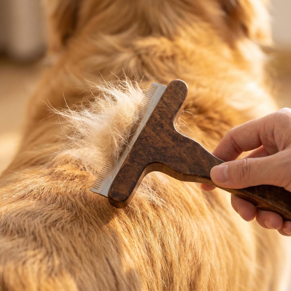 Pet Grooming Brush Wooden Handle Pet Hair Removal Comb for Shedding and Cleaning Pet Fur with Stainless Steel Fine Teeth