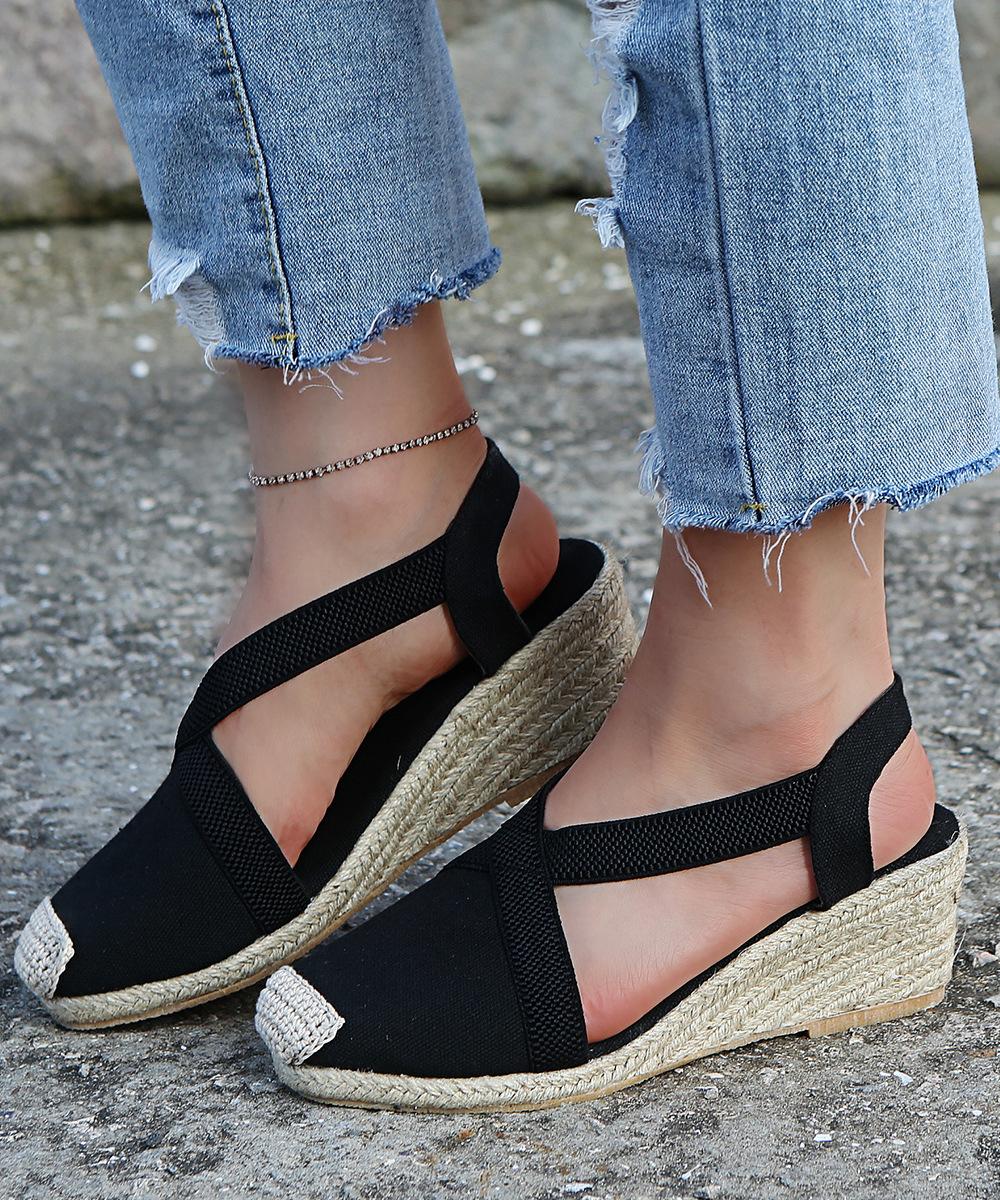 

Женская обувь на танкетке без шнуровки, эспадрильи на платформе, женские сандалии на платформе, лето 2024, женская обувь высокого качества 35 чёрный