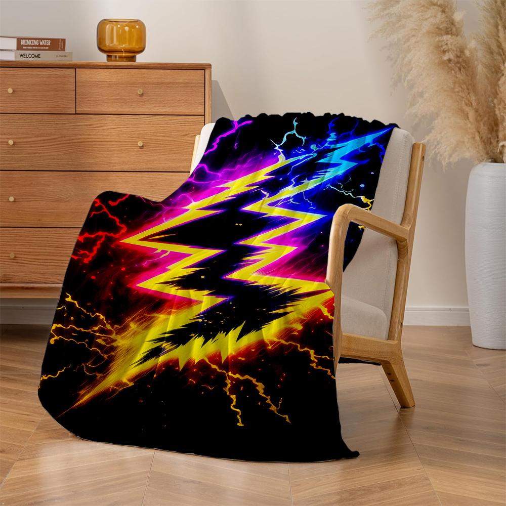1pc Vibrant Lightning Bolt Print Flannel Blanket - Soft, Warm, and Machine Washable | Minimalist Home Decor for Sofa, Bedroom