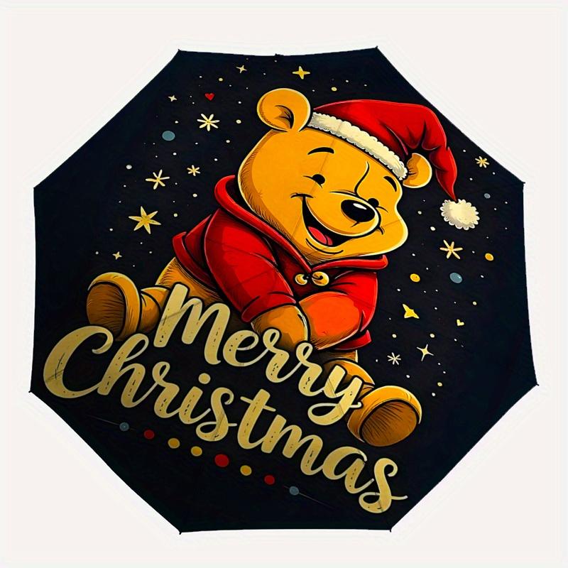 Winnie-the-Pooh, Christmas Automatic Opening and Closing Umbrella - 8 Ribs Portable Folding Umbrella with Plastic Handle, Suitable for Leisu