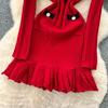 Spring Autumn Women V-neck Full Sleeve Knitted Sweater Party Mini Short Pullover Mermaid Dresses