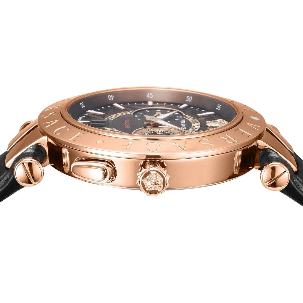 Uhr V Race Dual Time Dunkelbraunes Zifferblatt Edelstahl Saphirglas Quarz Quarz DUALTIME 46MM Schweizer Uhr VEBV00722 Braun [Versace] V-Race Herren