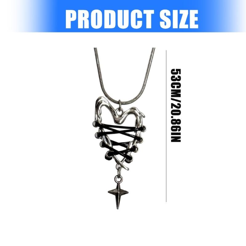 Edgy Necklace Black Rope Chain Gothic Heart Charm Pendant Neckwear Punk Jewelry Gift for Her