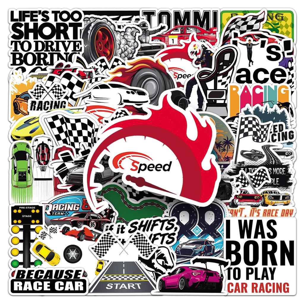 50 Racing Graffiti Cool Trend Creative Decorative Water Cup Skateboard Stickers