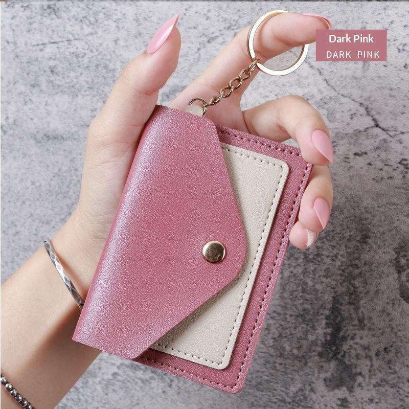 Slim Pu Leather Wallet Business Credit Card Holder Short Purse Leather Id Card Holder Candy Color Coin Case With Keyring