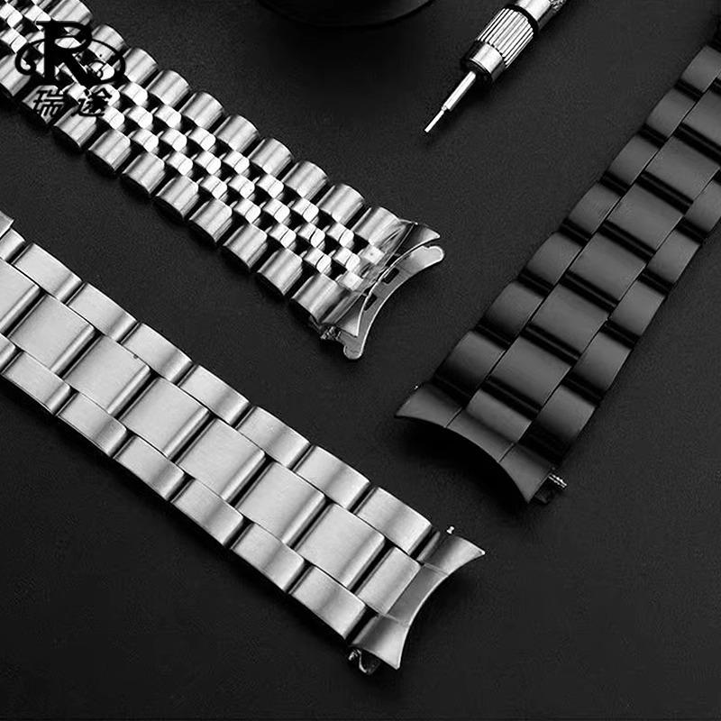 For Seiko No. 5 Stainless Steel Watch Strap SKX007 SKX009 SRP599 Curved End Watchband 20mm 22mm Metal Watch Chain Silver Black