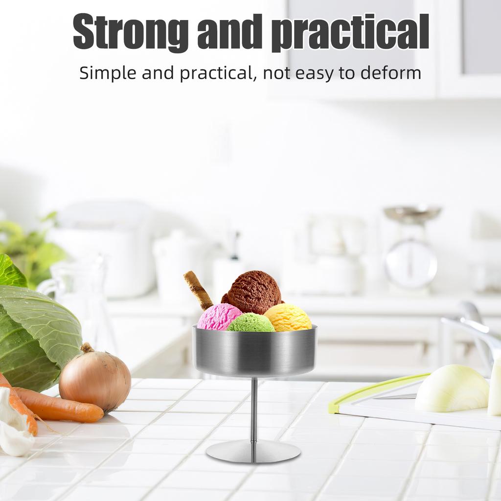 400 ml Edelstahl Eisbecher mit Fuß Dessertschale Wiederverwendbar Pudding Obstsalat Behälter Metall Servierkelch Küche