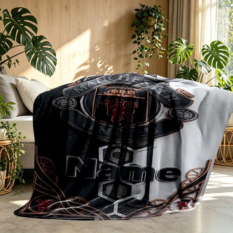 Custom Name Personalized Manchester United Print Blanket, Home Decor, Bedroom, Sofa, Camping, Couch, Gifts for Birthday Christmas