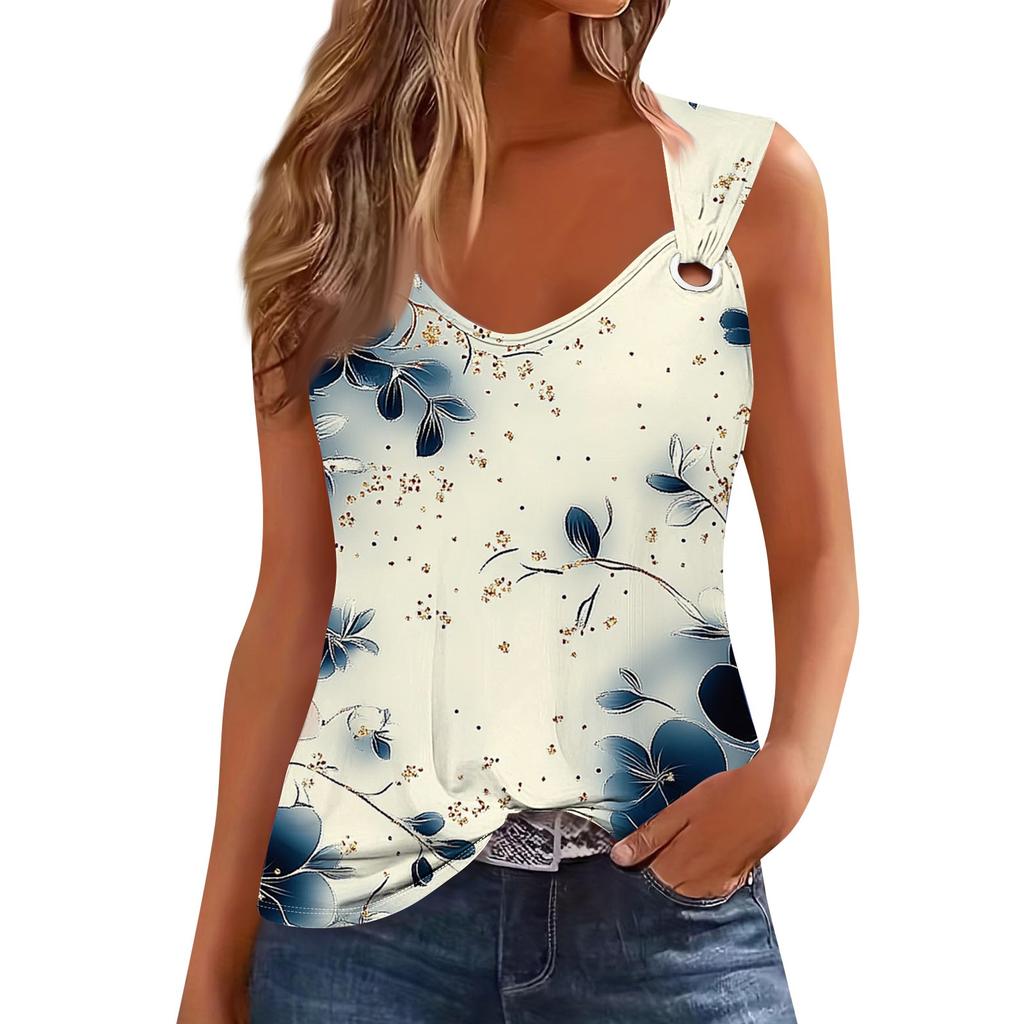 Womens Tank Top V Neck Basic Printed Casual Flowy Sleeveless Deep Side Cut Tops For Women